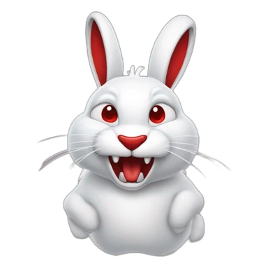 evil white rabbit with sharp fangs with red around mouth sticker