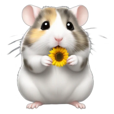 Campbell dwarf hamster with a greyish white coat eating a sunflower seed in a cute way sticker