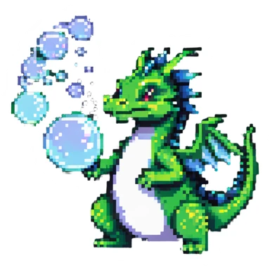 cartoonish green dragon shooting bubbles sticker