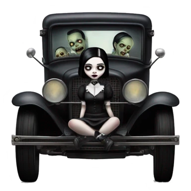 zombie gothic Wednesday Addams creepy, 1929 ford pickup, hot rod  sticker