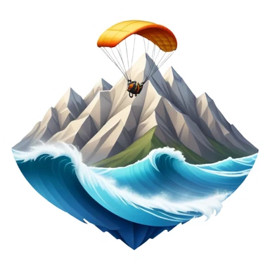 A bold emblem featuring a combination of symbols representing various extreme sports, like a mountain peak, a parachute, and a wave. The design is dynamic and sharp, capturing the thrill and adventure of extreme sports, with a strong, energetic vibe. sticker