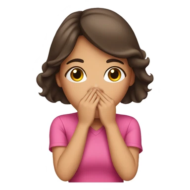 Brunette girl with her Hands covering her mouth with pink shirt sticker