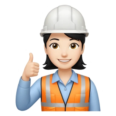 Cara de persona pelo negrocon casco blanco inginierl civil con pulgar arriba sticker