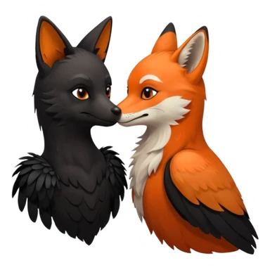 A female crow and a male fox kissing each other. sticker
