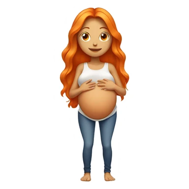 Tan girl with long orange hair holding pregnant stomach sticker