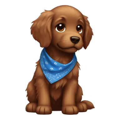 Chibi fluffy dark red retriever puppy with blue bandana sticker