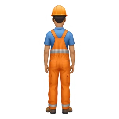 Indian male railway engineer orange overalls, boots holding a clipboard back view sticker