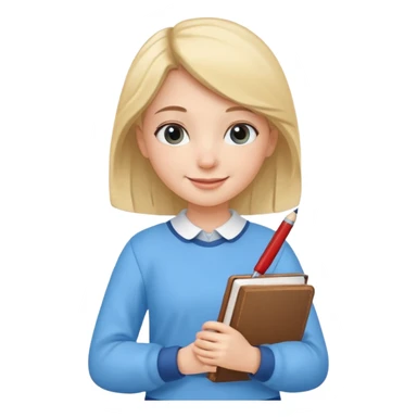 cute girl, glass, smart, Sky-blue colored clothing,
holding a book in one arm and a pen in the other hand. sticker