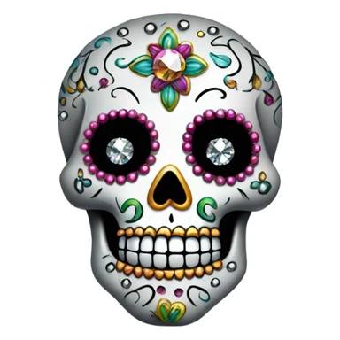 Realistic single isolated decorative sugar skull with sparkling diamonds and rhinestones  sticker