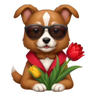 Dog sunglasses holding tulips  sticker