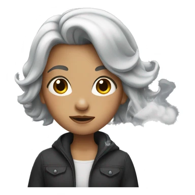 a girl with silver hair and smoke sticker