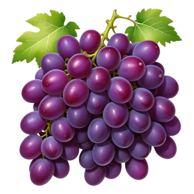 Cinematic glossy purple grapes, plump and dewy, gathered in a beautiful cluster, deep rich hues, ultra-detailed, fresh and juicy, soft glowing light. sticker