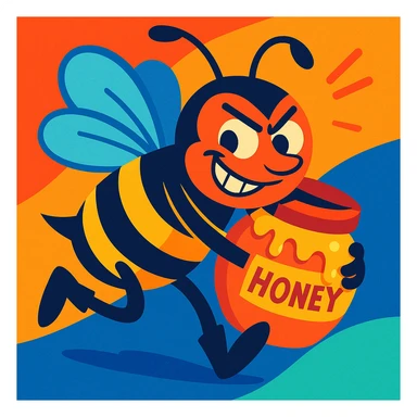 a mischievous bee thief, cartoon style, vibrant colors, playful sticker