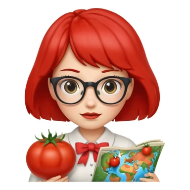 tomato with nerdy girl features, holding folded map, bow, long eyelashes sticker