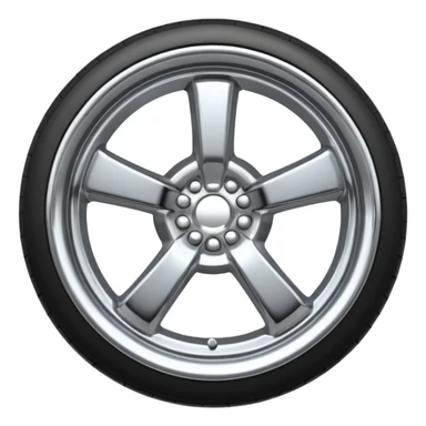 A chrome car wheel emoji, polished silver metal rim, smooth circular shape, minimal futuristic design, soft reflections, iOS emoji style, centered on white background, ultra clean look sticker