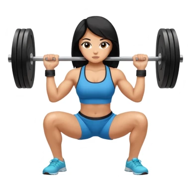 Fitness girl doing the squat with bar and weight, black hair sticker