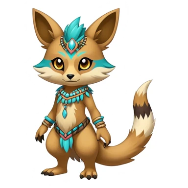 Anthro Sona Cool Edgy Cute Colorful Shy Shamanic Tribal Shiny Fakemon-Fantasy-Creature Full Body sticker