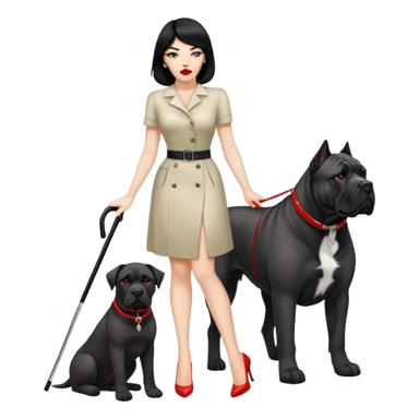 fashionable woman with red lips and black hair next to a Cane Corso dog sticker