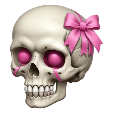 A skull with a small pink ribbon on the side of its head💀 sticker