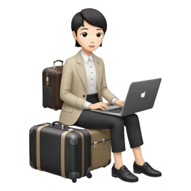 페르소나 요약 : 교환학생을 준비하는 대학생
동양인 중성 20대의 상반신, 노트북을 보고 있으며 옆 한켠에는 캐리어가 함께 준비되어 있어요. sticker