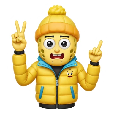 SpongeBob with a puffer jacket sticking up the middle finger sticker