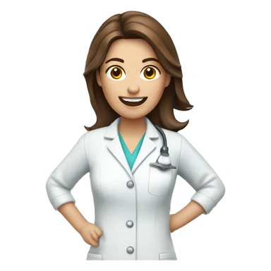 Brown haired female dentist holding drill sticker