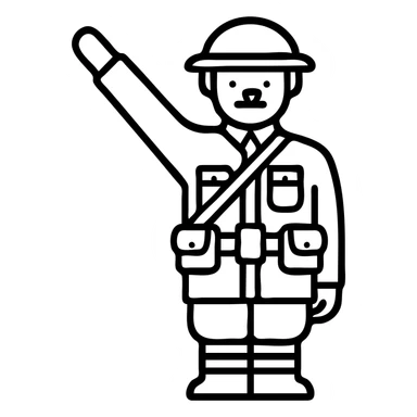 Make the man have his right hand raised at a 45 degree angle, and make the square moustache smaller, keep the brown soldier uniform, no background. sticker