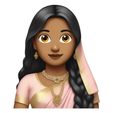 Indian girl with long black hair wearing a light pink saree sticker