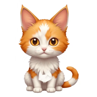 full body of very small + skinny ginger and white kitten with deep orange eyes and triangular shaped face sticker