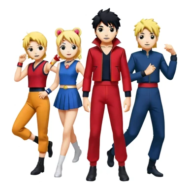 Icon for Anime Collage: Characters from Cowboy Bebop, Naruto, Bishoujo Senshi Sailor Moon and Kimetsu no Yaiba, each in their iconic poses and vibrant outfits, blended together with dynamic backgrounds. Transparent background. sticker