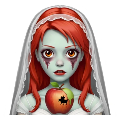 девушка зомби невеста с фатой, с рыжими прямыми волосами по плечи, с черными макияжем глаз, тонкими бровями, в стиле Apple avatar sticker