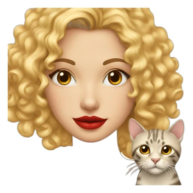 pretty-curly-blonde-woman-red-lips-with-cat-bengal sticker