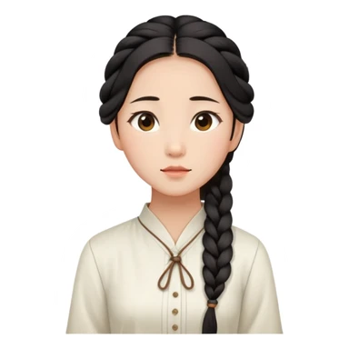  A Chinese girl with a long braid, a brown hairpin shaped , and a white blouse, breathing in the spring air. sticker