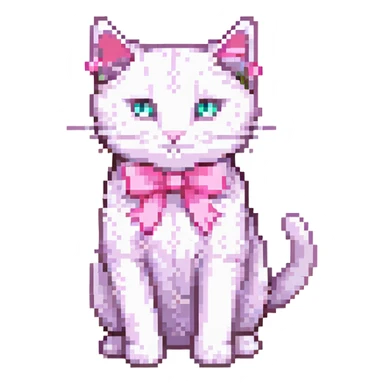 white cat with pink ribbons sticker