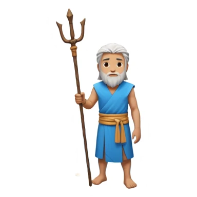 iOS-style 3D emoji: wide blue sea split into two towering water walls, dry path in the middle, Moses standing at the center holding a staff upright sticker