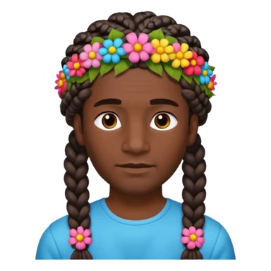 big braided man face wiith big visible braids and headband and flowers on head sticker