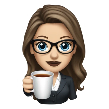 Realistic Kate Beckinsale blue eyes wearing glasses in a business dress drinking a cup of tea  sticker