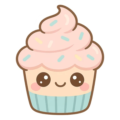 kawaii style smiling cupcake sticker