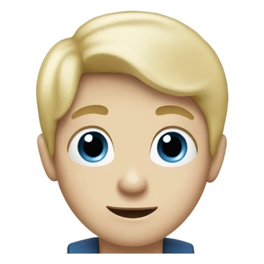 Create an emoji of a boy who is blonde with blue eyes and pale skin eating a sausage sticker