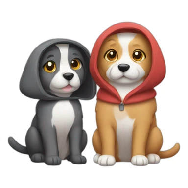 Dog and cat wearing a hoodies and hugging each other sticker