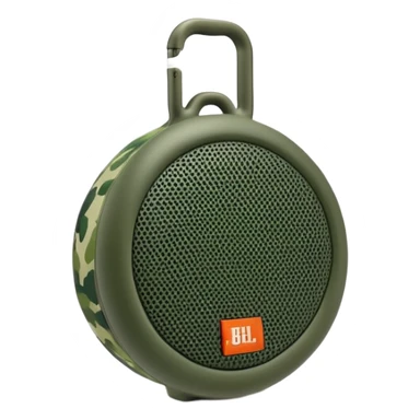 Ultra minimal JBL Clip 4 speaker with just a few green camouflage spots, iOS emoji style sticker