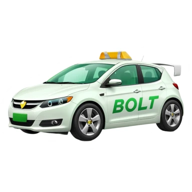 simple white car with the word 'Bolt' in green on the side sticker