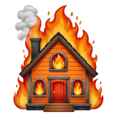 burning house front view sticker