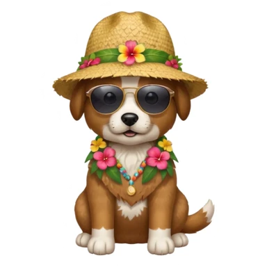 dog with sunglasses and straw hat, hawaii shirt sticker