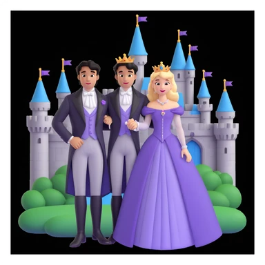 prince and princess Disney dress close up photo in castle background sticker