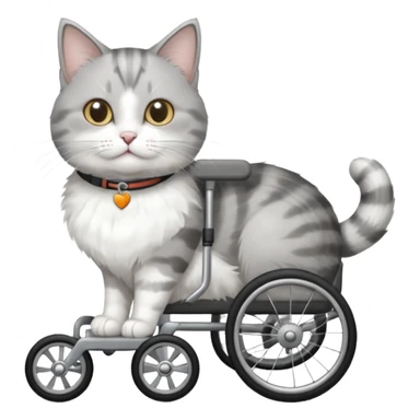 disabled grey and white cat in pet wheelchair sticker