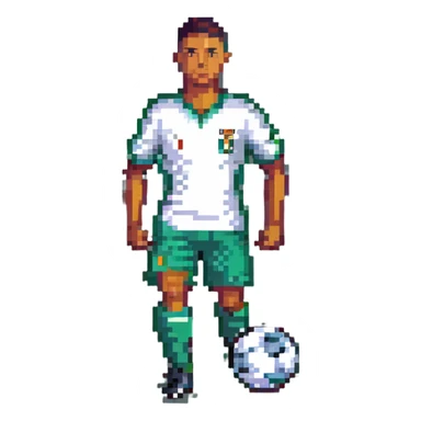 Ronaldo, pixel art style, dribbling a soccer ball sticker