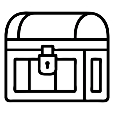 a weathered, worn, and grungy parchment styled red treasure chest with vintage feel sticker