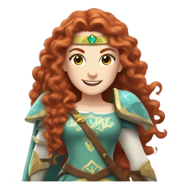 a white girl with long red curly hair and freckles, cosplaying Princess Zelda posing and smiling sticker