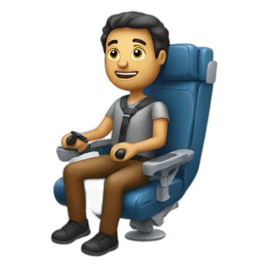Man sitting in flight chair, with flight sticks sticker